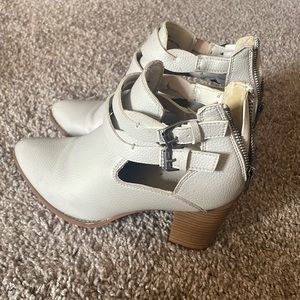 Gray buckle booties